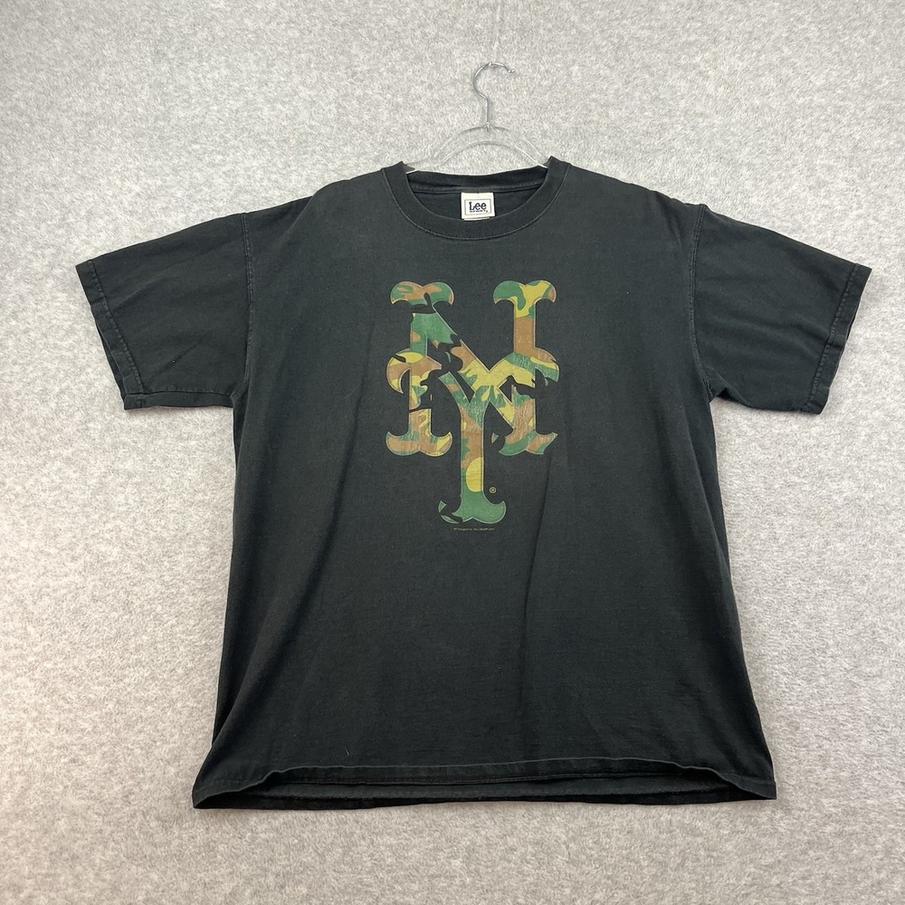Vintage LEE SPORT Y2k T-Shirt XL Black Yankees Camo Logo  2005 MLB‎ Baseball